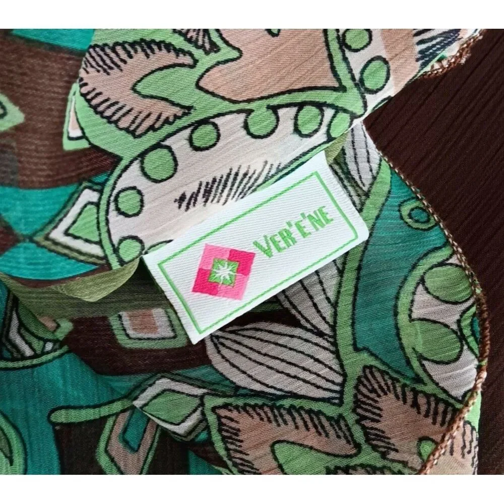 Verene Infinity Scarf Green Paisley on Brown Chiffon Made in The USA